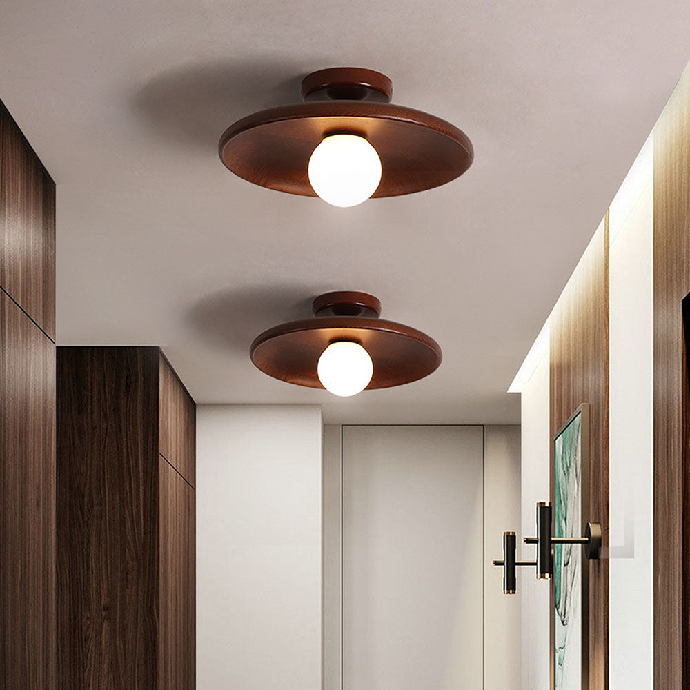 Nordic Wood Minimalist Round Ceiling Light for Hallway