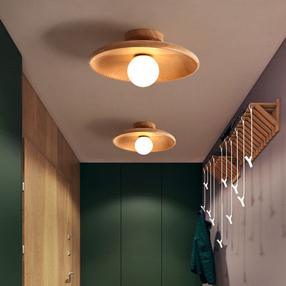 Nordic Wood Minimalist Round Ceiling Light for Hallway