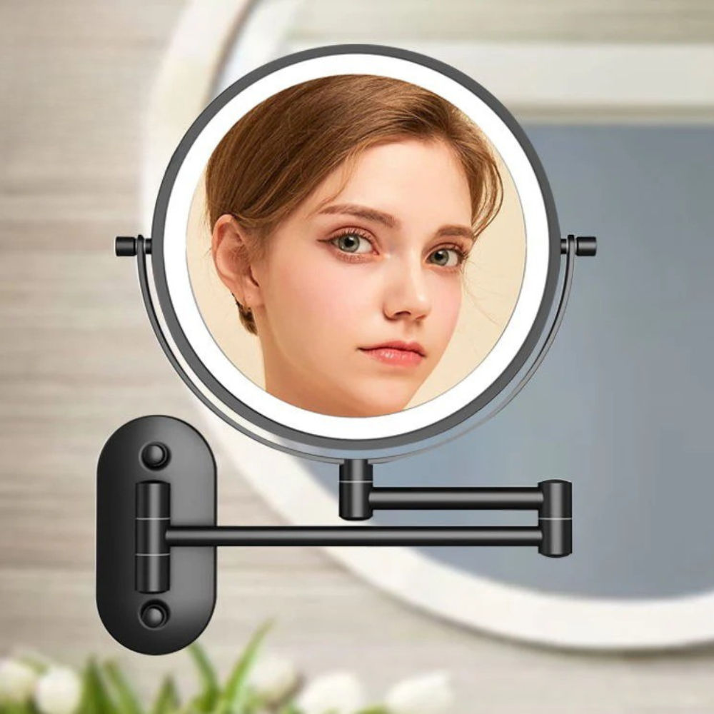 LED Wall Mirror with Magnification and Chrome Frame