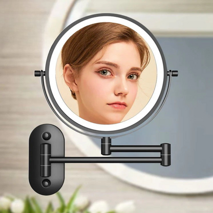 LED Wall Mirror with Magnification and Chrome Frame