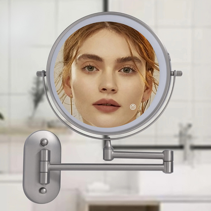 LED Wall Mirror with Magnification and Chrome Frame