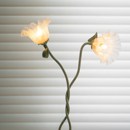 Floor Lamp with Floral Glass Shade Design
