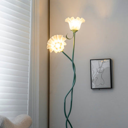 Floor Lamp with Floral Glass Shade Design