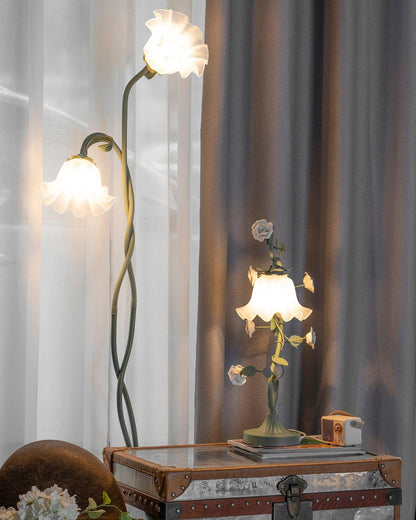 Floor Lamp with Floral Glass Shade Design