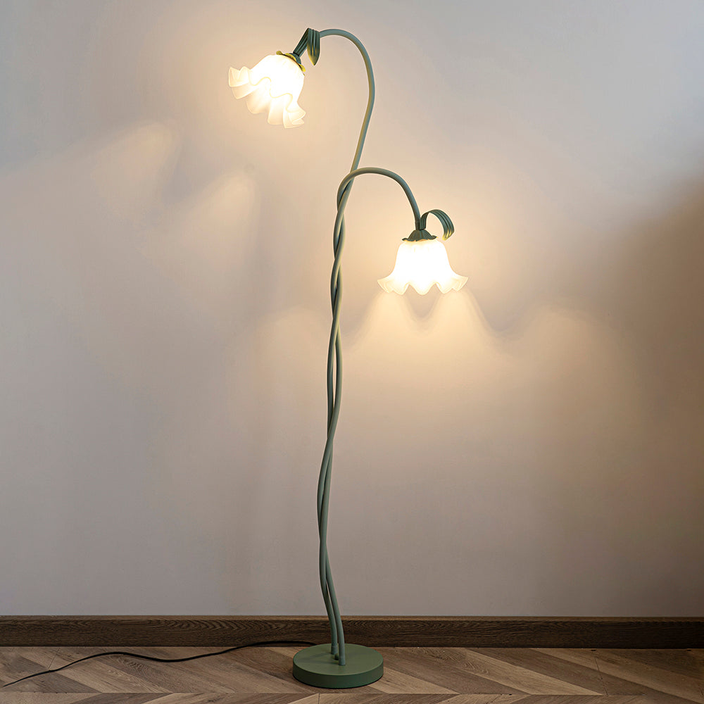 Floor Lamp with Floral Glass Shade Design