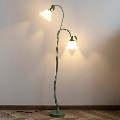 Floor Lamp with Floral Glass Shade Design