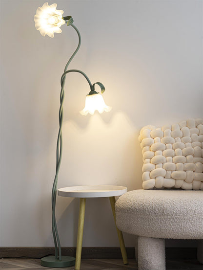 Floor Lamp with Floral Glass Shade Design