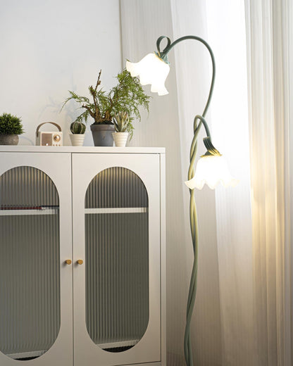 Floor Lamp with Floral Glass Shade Design