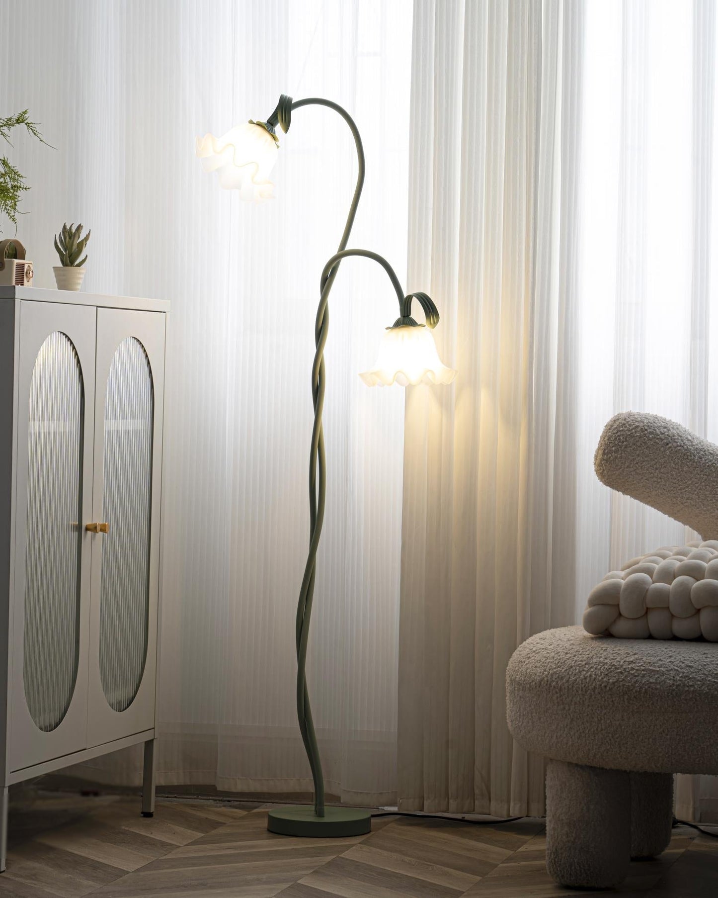 Floor Lamp with Floral Glass Shade Design