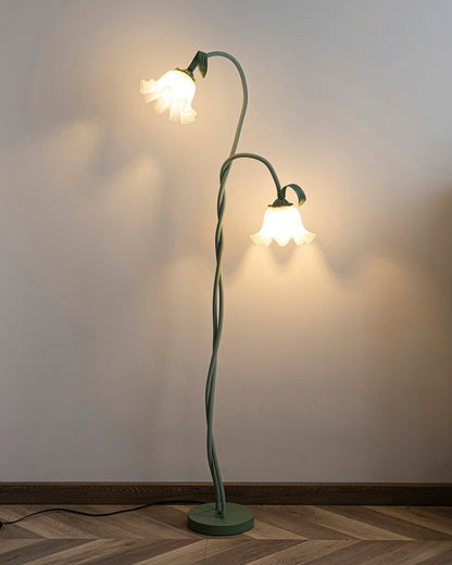 Floor Lamp with Floral Glass Shade Design