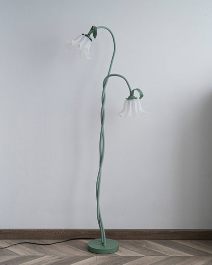 Floor Lamp with Floral Glass Shade Design