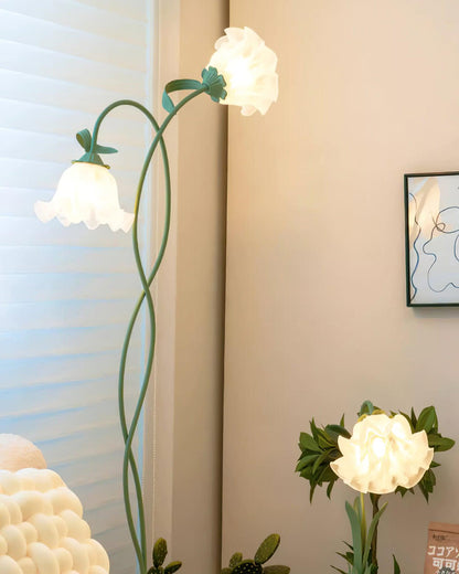 Floor Lamp with Floral Glass Shade Design