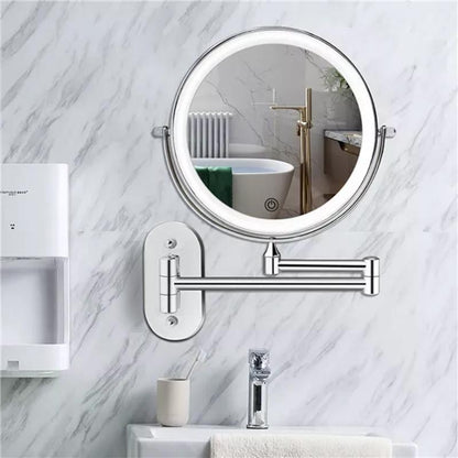 LED Wall Mirror with Chrome Frame and Magnifier