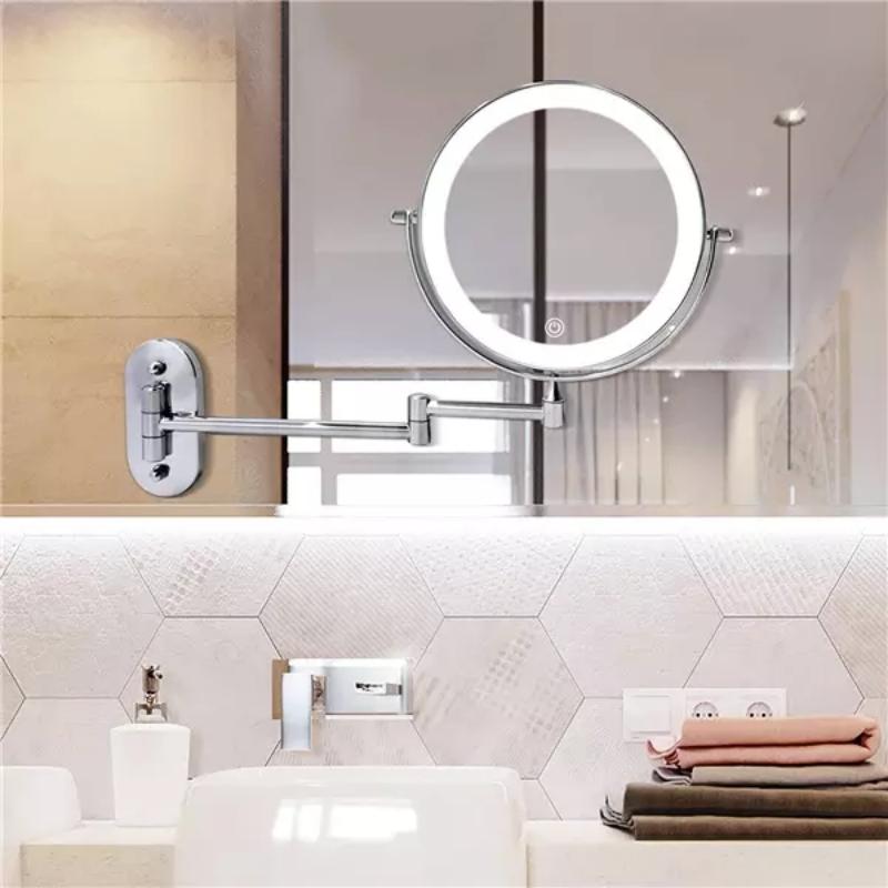 LED Wall Mirror with Chrome Frame and Magnifier