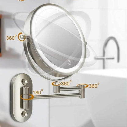 LED Wall Mirror with Chrome Frame and Magnifier