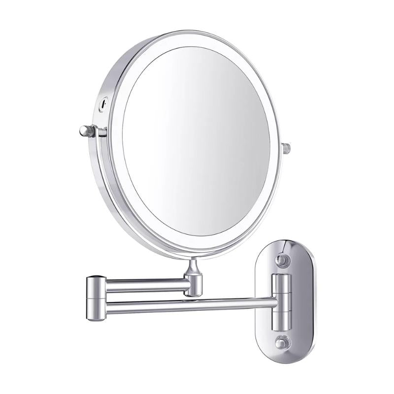 LED Wall Mirror with Chrome Frame and Magnifier