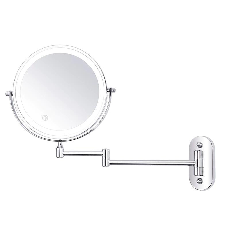 LED Wall Mirror with Chrome Frame and Magnifier